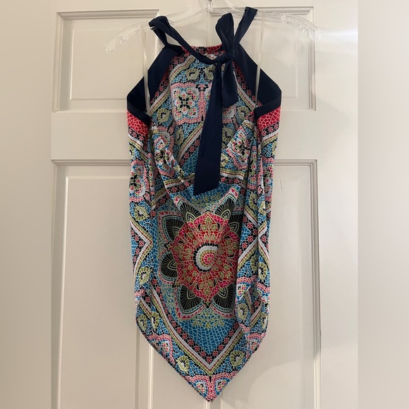 Allen B. Medallion Mandala Halter Handkerchief Flowy Summer Top - Picture 6 of 9